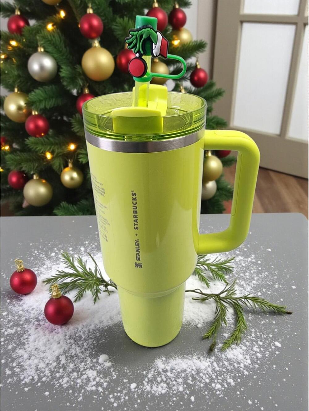 💚🎄😈 SALE STARBUCKS STANLEY LIME GREEN TUMBLER WITH TOPPER 40OZ BRAND NEW!